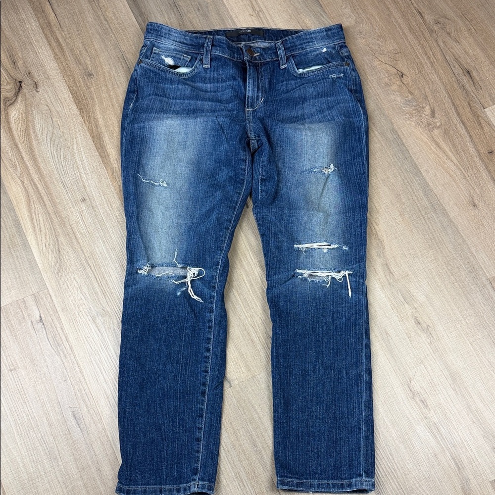 Joe's Jeans Women 29 Distressed Straight Leg Jeans Dark Wash Mid Rise Stretch